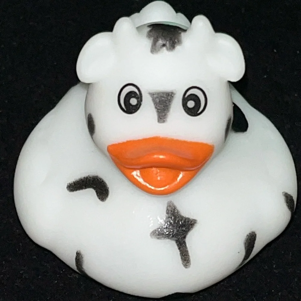 Cow Print Rubber Duck - White, Orange and Black